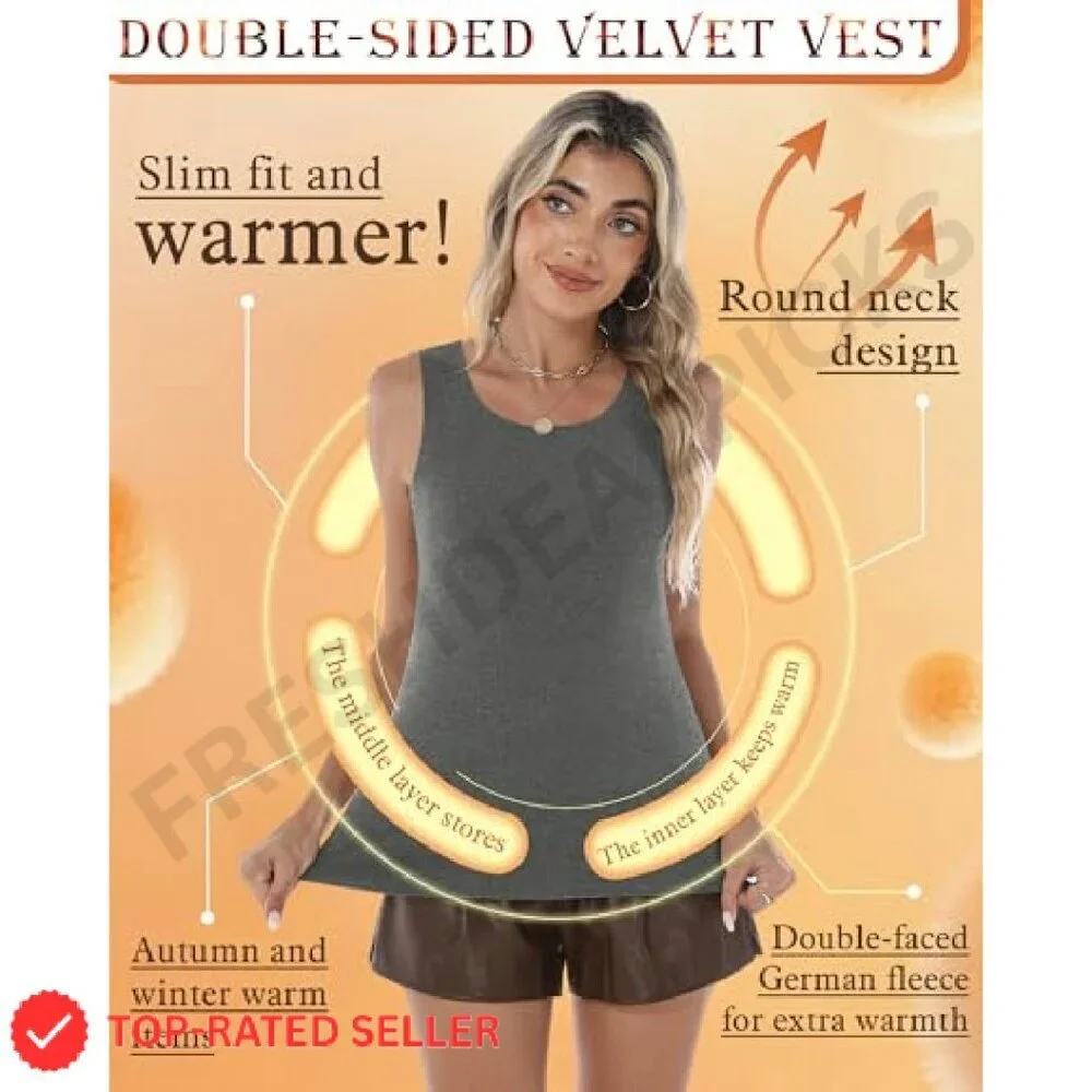 Fleece Thermal Tank Tops 3 Pack Frayed Edge Base Layer Minimal Chic